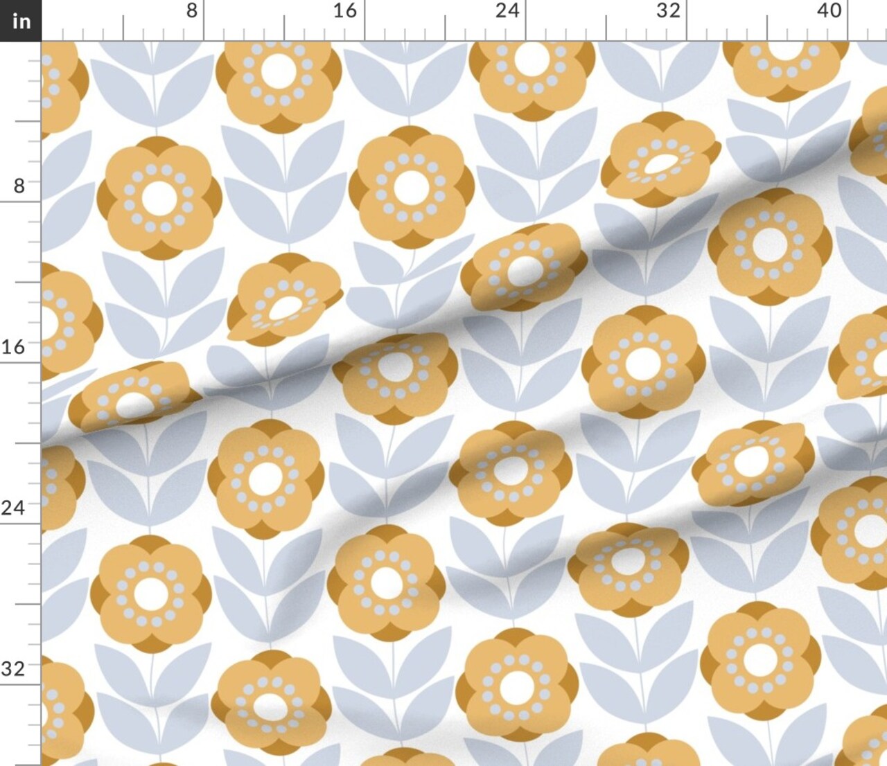 Mid Century Floral Scandi Poppies Retro Inspired Atomic Era 1950S 1960S Look Custom Printed Fabric by Spoonflower Various Fabrics by the Yard or Fat Quarter